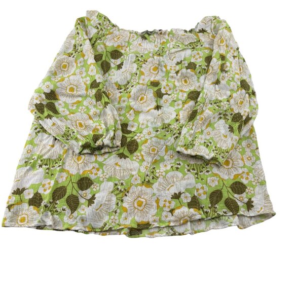 Rose+Olive 70s retro vibe Floral Off-Shoulder Blouse Medium 100% Rayon - Picture 4 of 6